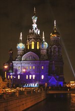 St, petersburg, russia, december 01, , the illuminating show is held prior the solemn ceremony on the occasion of the new architectural lighting of the savior on the spilled blood cathedral designed b...