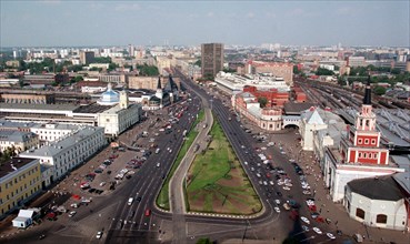 Moscow, russia, june 22, 1999, a view of the famous moscow's square of the three terminals : the kazansky, leningradsky and yaroslavsky, the the russian railway ministry has informed that the passenge...