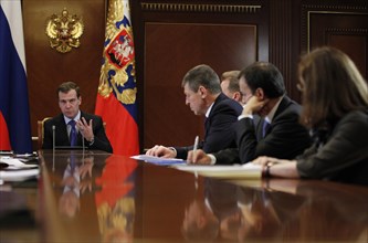 Moscow region, russia, december 13, 2011, president of russia dmitry medvedev, deputy prime minister in charge of preparation for sochi winter olympic games 2014 dmitry kozak, presidential aide arkady...