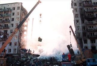 Moscow, russia, september 9, 1999: explosion at a residential building in guryanova street
