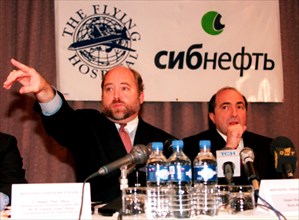 Moscow, russia, september 27, 1999, chief operation director of the flying hospital goracio edward 'chip' mann /l/ and the well-known russian businessman boris berezovsky pictured during a press confe...
