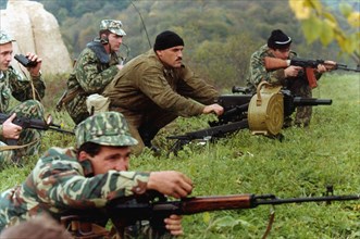 Daghestan, russia, october 22, 1999, servicemen of a comandant company comprising 97 native avar men pictured being trained by russian officers
