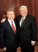 Tas09, moscow, russia, october 26, russian president boris yeltsin (r) pictured with kazakh president nursultan nazarbayev prior to the meeting on tuesday, in the kremlin, then a meeting of the inters...