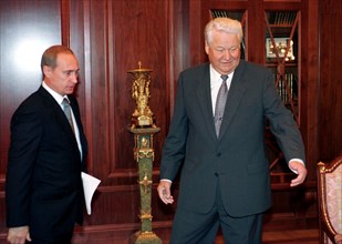 Moscow, russia, russian president boris yeltsin (r) and prime minister vladimir putin on a september 7, 1999.