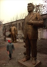 Ready-made sculptures of turkmenbashi outside an artstic studio in ashgabat, turkmenistan, 1994.