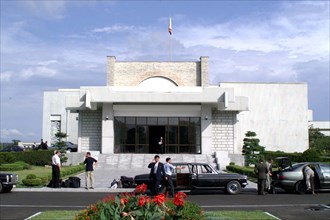 Pyongyang, north korea, july 20, 2000, a view of the pakhvavon residence, used for accomodating guests of honour, it is made up of several buildings on the coast of a man-made lake, talks between russ...