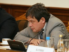 Moscow, russia, september 26, 2006, mikhail balakin, board chairman of the su 155 company, is seen at a meeting of russian first deputy prime minister dmitri medvedev with business chiefs.