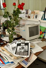 Pictured is a workplace of reporter anna politkovskaya at the novaya gazeta editorial office, moscow, russia, october 8, 2006.