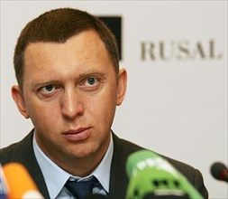 Moscow, russia, october 9, 2006, rusal chairman oleg deripaska seen during the signing of a merger deal, russian aluminium giants rusal (russian aluminium) and sual (siberian ural aluminium company) a...