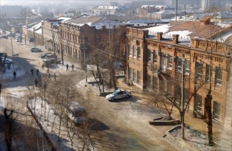 Chita, russia, february 7, 2007, elevated view of the ingoda regional court building where a hearing has been held to consider mikhail khodorkovksy's continued detention, and a complaint filed by plat...