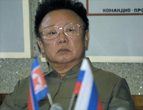 Moscow, russia, august 5, 2001, north korean leader kim jong il, pictured at the press conference hall of the russian mission control centre in the town of korolyov, outside moscow, on sunday.