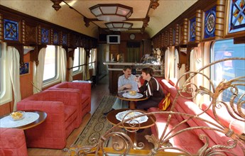 Moscow, russia, june 4, 2007, inside the bar car of the golden eagle express, the new $25 million fully en-suite private train has been launched by long-distance luxury train operator gw travel limite...