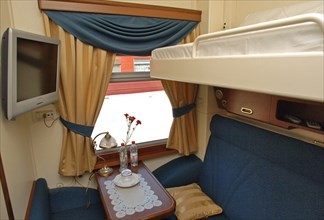 Moscow, russia, june 5, 2007, compartment on the golden eagle trans-siberian express, russiai´s first fully en-suite private train, launched by the uk-based long-distance luxury train operator gw trav...