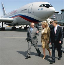 Russian president vladimir putin, governor of st, petersburg valentina matviyenko, russian first deputy prime minister sergei ivanov, l-r, at st, petersburg's pulkovo airport, st, petersburg, russia, ...