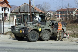 Italian peacekeeping forces at the crossing point in surroundings of pristina, the capital of kosovo, february 25, 2008.