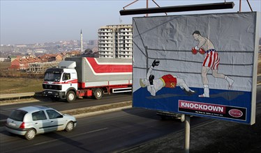 Pro-american anti-soviet billboard ad in pristina, kosovo, february 25, 2008.