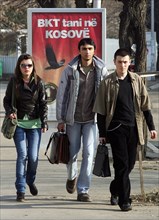 Young kosovans walking in pristina, kosovo, february 25, 2008.