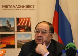 Moscow, russia, february27, 2008, russian billionaire alisher usmanov who who controlls metalloinvest industrial holding company, attends a press conference to announce metalloinvest's new sponsorship...