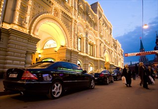 Moscow, russia, cars parked at gum, a shopping mall, may 2008.