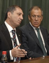 Foreign minister of abkhazia, sergei shamba, (l) and his russian counterpart sergei lavrov at a press conference in moscow, russia, september 9, 2008.