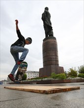 A young skateboarder in kirov, russia, october 2008.