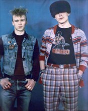 Moscow, russia, march 30, 2009, 'punk and lyubertsy gang member' by unknown hotographer on display at an exhibition of soviet underground photographers, entitled rowdies of the 80's, in manezh.