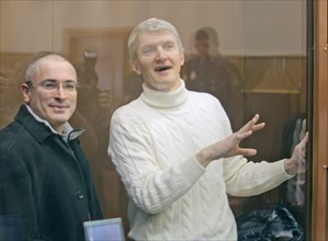 Moscow, russia, march 31, 2009, former yukos ceo khodorkovsky (l), and former group menatep executive platon lebedev appear in khamovniki district court on the charges of stealing 892bn rubles ($ 26bn...