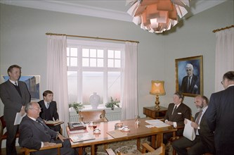 General secretary of the cpsu central committee mikhail gorbachev and president ronald reagan of the usa during their summit meeting in reykjavik, iceland on october 11, 1986.
