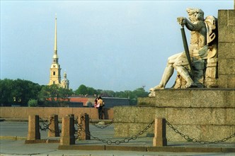 Peter-and-paul fortress seen from spit of vasilyevsky island, leningrad (st, petersburg), russia.