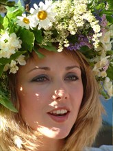 Riga, latvia, aja dzerve, actress of the national drama theatre, taking part in the ligo, the summer solstice festival (june 23, 24) dating back to the pagan times, in dom square, 2003.