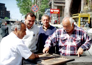 Street backgammon players,yerevan, armenia, 1996.