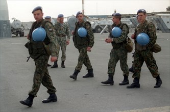 Paratroopers of the russian peace-keeping forces are going to observation posts near the town of vukovar in croatia, 1997, the russian peace-keeping batallion in klisa will be the last united nations ...