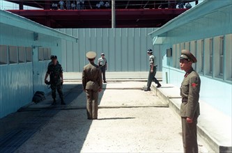 North korea's pyangmunjom frontier post, 168 km off pyongyang, on the military line of demarcation between the two korean states, that is the sole place where the hostile sides can come into contact.