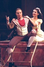 Yevgeny nikitin as figaro and anna netrebko as susanna perform in the premier performance of mozart's italian-language opera 'the marriage of figaro' (le nozze di figaro) staged by yuri alexandrov and...