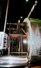 St,petersburg, russia, august 1999: a view of the mechanical treatment of the lid of the upper unit of the reactor vessel at the st,petersburg izhorskiye zavody machine-building company