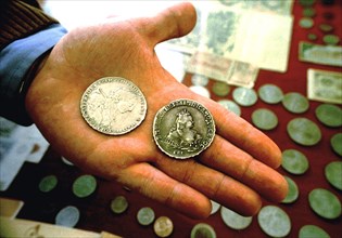 Coins from a large collection named 'coins of russia' which was compiled by students of a banking school,  1999.