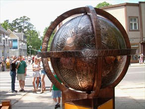 the famous revolving globe in the center of jurmala, the health resort on the shore of the gulf of riga, latvia, 2003.