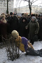 More than 5,000 pensioners toor part  in protest in nizhniy novgorod against the abolishment of social benefits, and higher rent and public utility charges, during the protest a dummy of president vla...