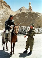 The tajik border with china, may 26, 2002, shepherds are frequent guests of the russian border guards serving in the high-altitude fronture post 'dzhamantal' in the tajik border on china which is more...