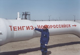 Kazakhstan, march 27 2001- picture shows the 'tengiz-black sea' oil pipeline during the opening ceremony at atyrau as the caspian pipeline consortium (ktk) on monday started pumping oil into the pipel...