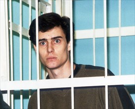 Voronezh, russia, 4/28/01: john tobin, a us citizen, seen behind bars in the hall of the district court in voronezh on friday, after being sentenced to three years in jail for buying marijuana,  tobin...