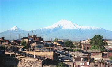 a view of yerevan and mt,ararat, armenia, 2001.