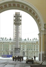 The 47,5 m, tall alexander column hewn in 1830-34 from a monolith weighing 600 tons, rising in the centre of the dvortsovaya square with a sculpture of an angel on the top needs a restoration costing ...