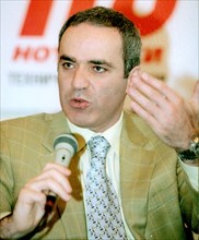 Moscow, russia, may 30, grand master garry kasparov, speaks at the press-conference on the second round of the chess grand prix which took place in the mikhail botvinnik central house of chess player ...