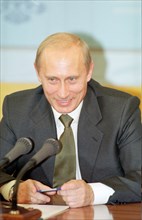 Moscow, russia, june 20, 2003, president vladimir putin (in pic) at his meeting with finalists of a contest to create the presidential website, members of the jury and the site's authors, in the kreml...