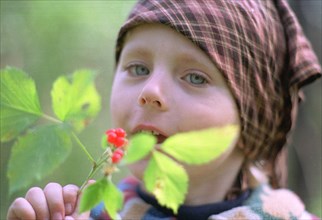 A child, indian summer in the southern urals,chelyabinsk region, russia.