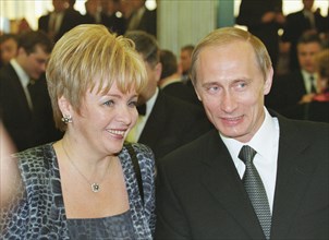 Russian president vladimir putin and his wife lyudmila at the reception in the state kremlin palace, moscow, russia, in may ,2000.
