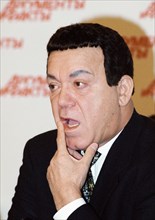 Moscow, russia, october 25 2002: a state duma deputy, famous russian singer josif kobzon pictured during a news-conference on the moscow hostage crisis.