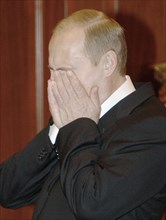 Moscow, russia, october 26, 2002, president vladimir putin after having received the news of the hostages release.