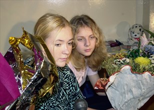 Moscow, russia, october 29 2002: victims of the terrorist act at the dubrovka theatrical centre (l-r) anya vasilyeva, 15, and nadya soldatova, 14, pictured at the filatov children's clinical hospital ...